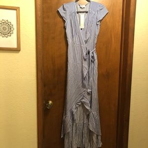 XIX 19 Palms Blue and White Stripe Wrap Dress NWT
